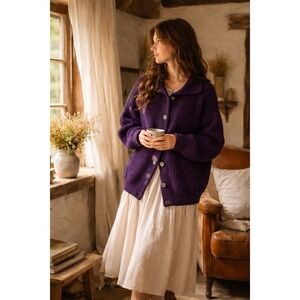 Cambridge Women's Chunky Knit Button Cardigan Sweater Size M Cottagecore